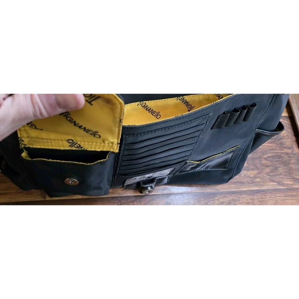 Tignanello Messenger Shoulder Bag Black Yellow Interior Laptop Computer Purse